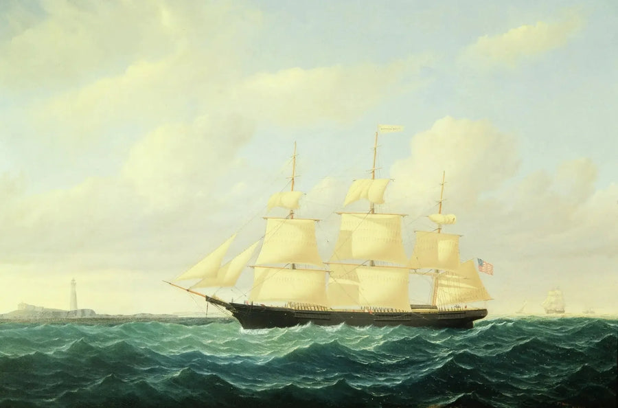 Statek clipper na falach u latarni morskiej w Bostonie - William Bradford