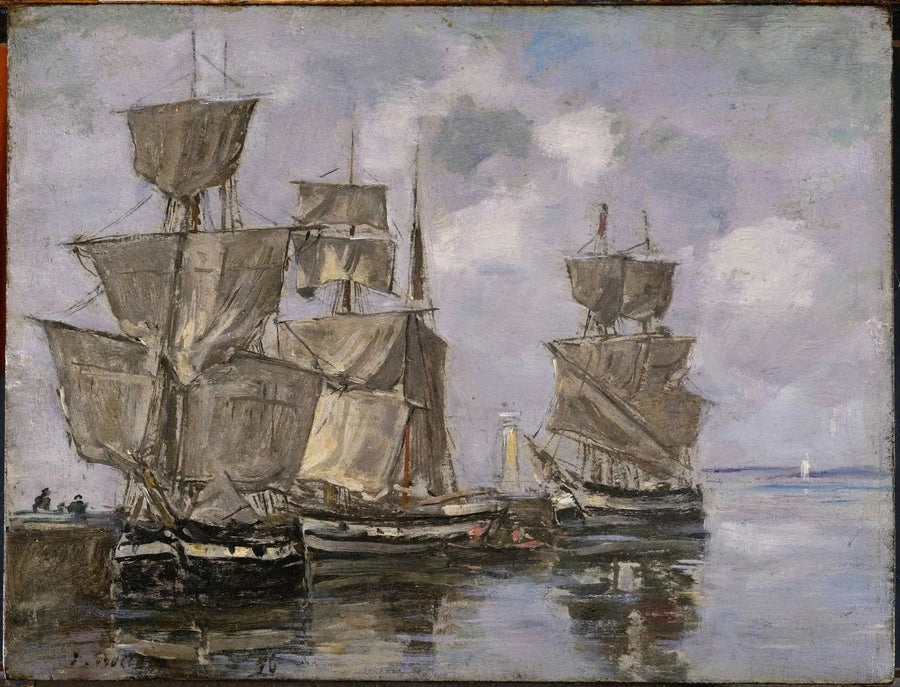 Statki w porcie w Honfleur - Eugène Boudin