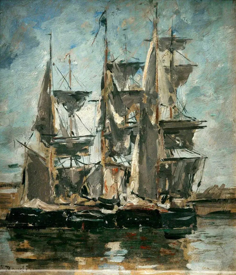 Statki w porcie - Eugène Boudin