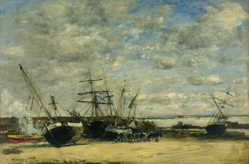 Statki i konie na brzegu - Eugène Boudin