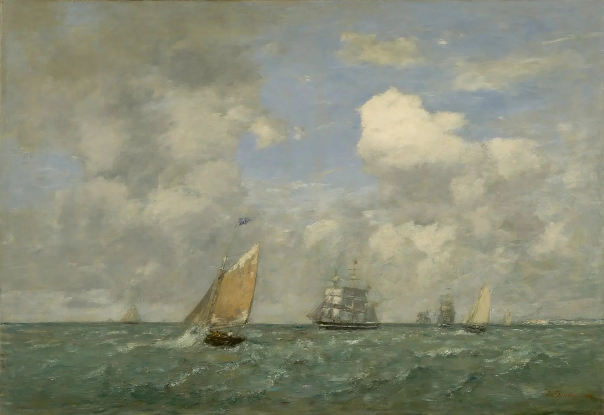 Navires et voiliers au départ du Havre - Eugène Boudin image 1 tableau peint à l’huile sur toile