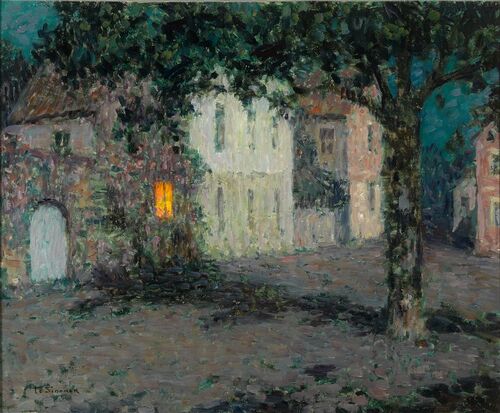 Nocny pejzaż przy księżycu w Cherbourgu - Henri Le Sidaner