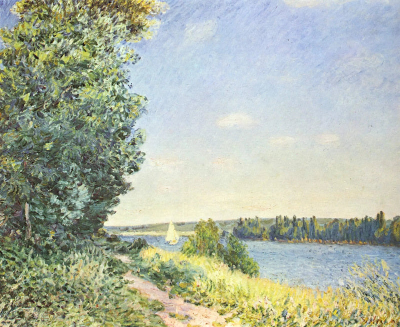 Normandia, ścieżka nad wodą, wieczór w Sahurs - Alfred Sisley