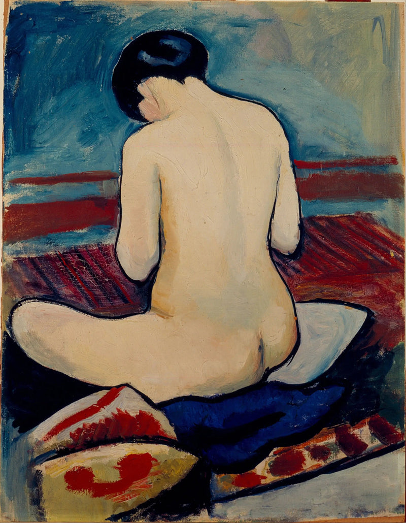 Nu siedzący z poduszką - August Macke