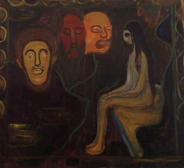 Reproduction du tableau « Nu assis et Trois Têtes masculines - Edvard Munch » par Alpha Reproduction en peinture à l’huile