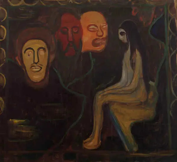 Nu siedzący i Trzy Męskie Głowy - Edvard Munch