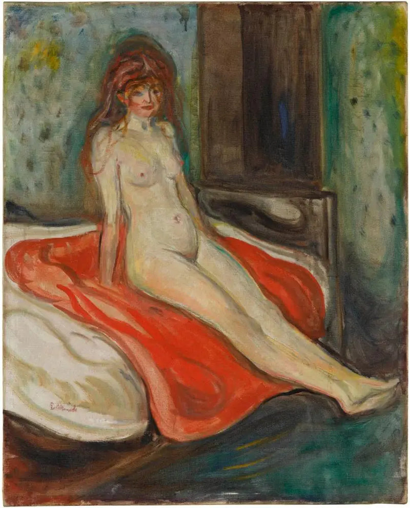 Naga siedząca na łóżku - Edvard Munch