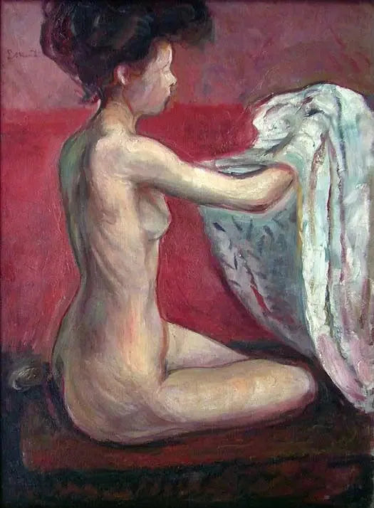 Nu siedzący na czerwonym tle - Edvard Munch