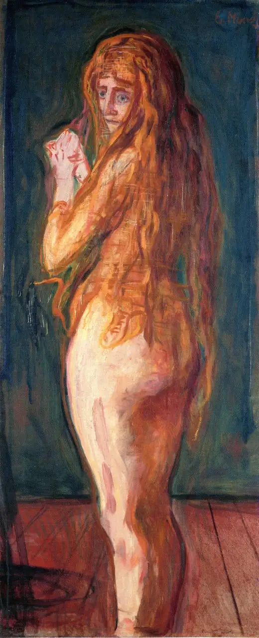 Naga z długimi rudymi włosami - Edvard Munch