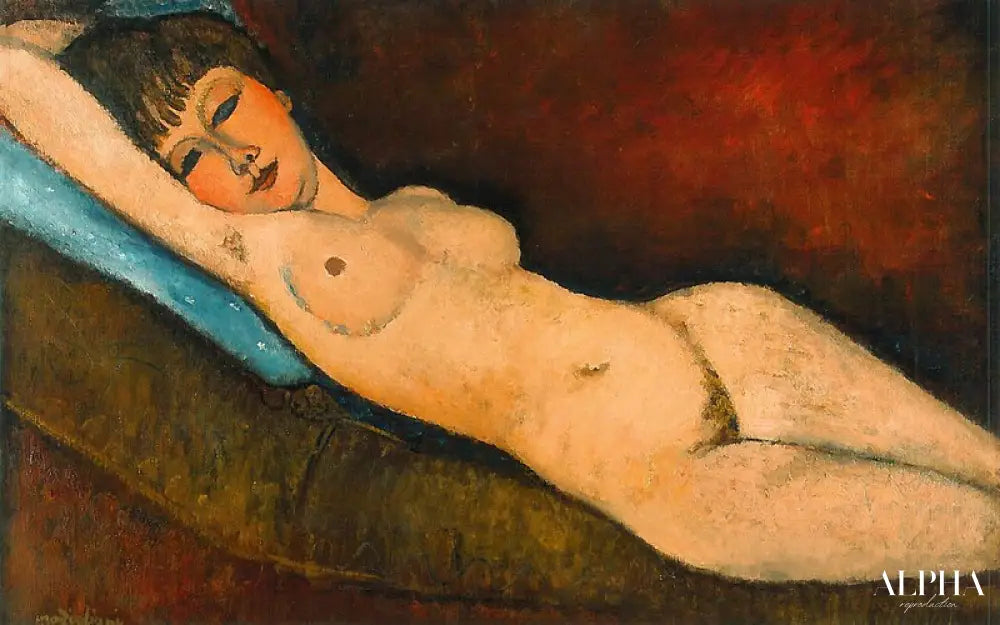 Nu Couché au coussin Bleu - Amedeo Modigliani - Reproductions de tableaux et peintures haut de gamme