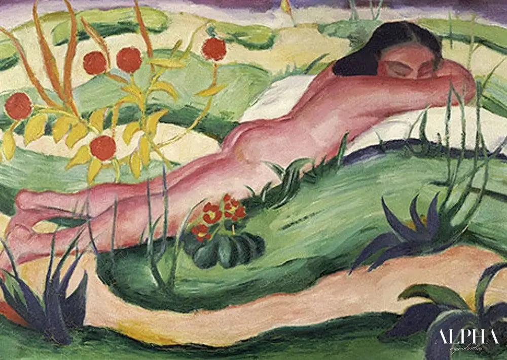 Nu couché dans les fleurs - Franz Marc - Reproductions de tableaux et peintures haut de gamme