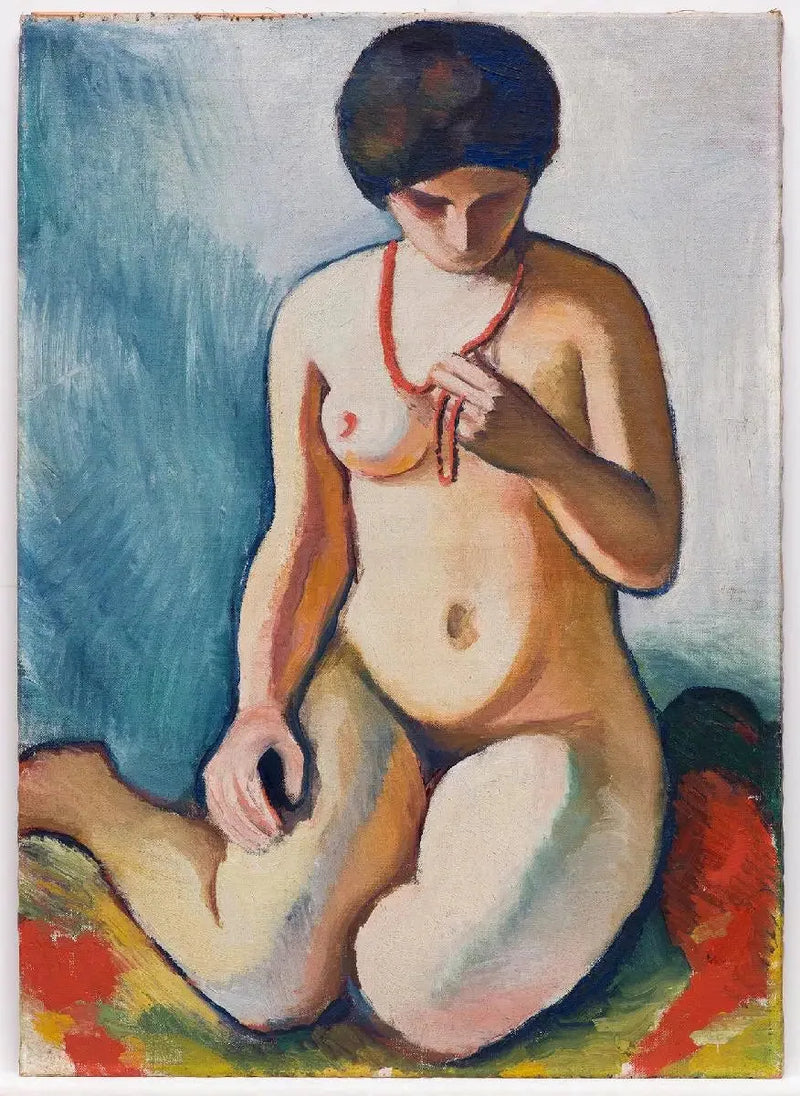 Naga kobieta z naszyjnikiem z korali - August Macke