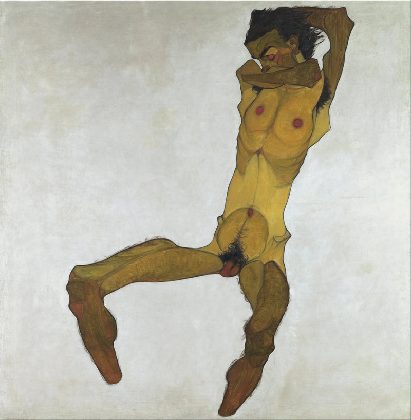 Męski akt siedzący (Autoportret) - Egon Schiele