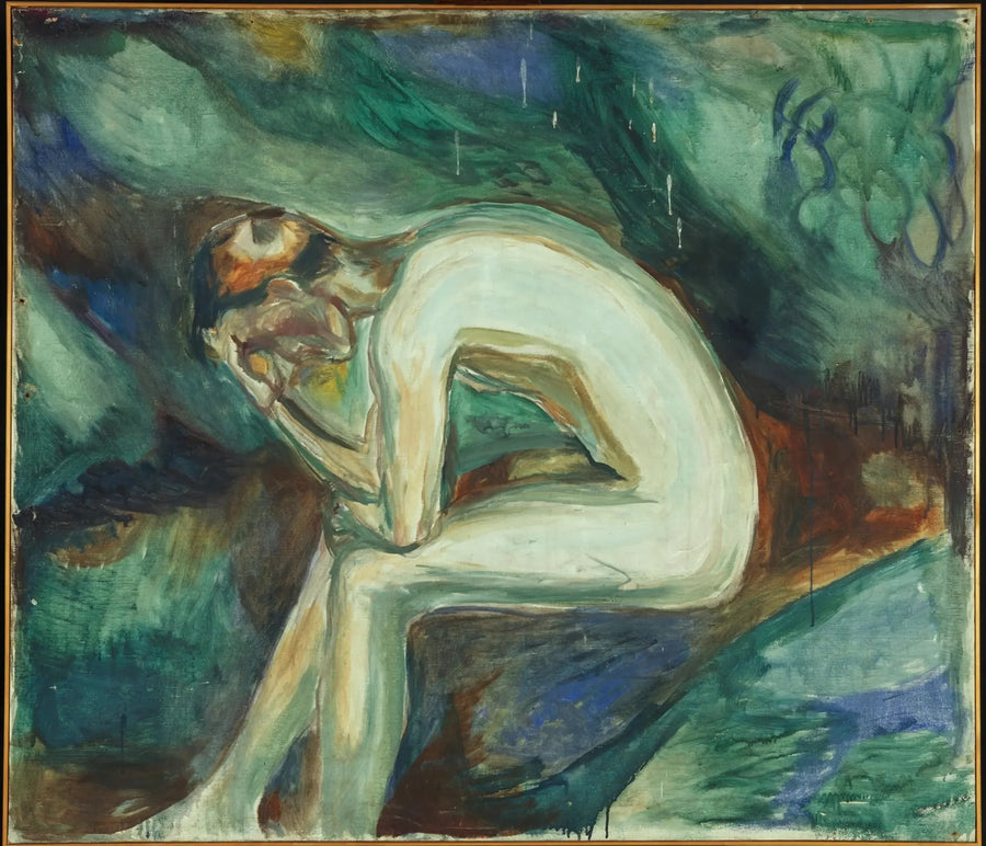 Męski akt siedzący w lesie - Edvard Munch