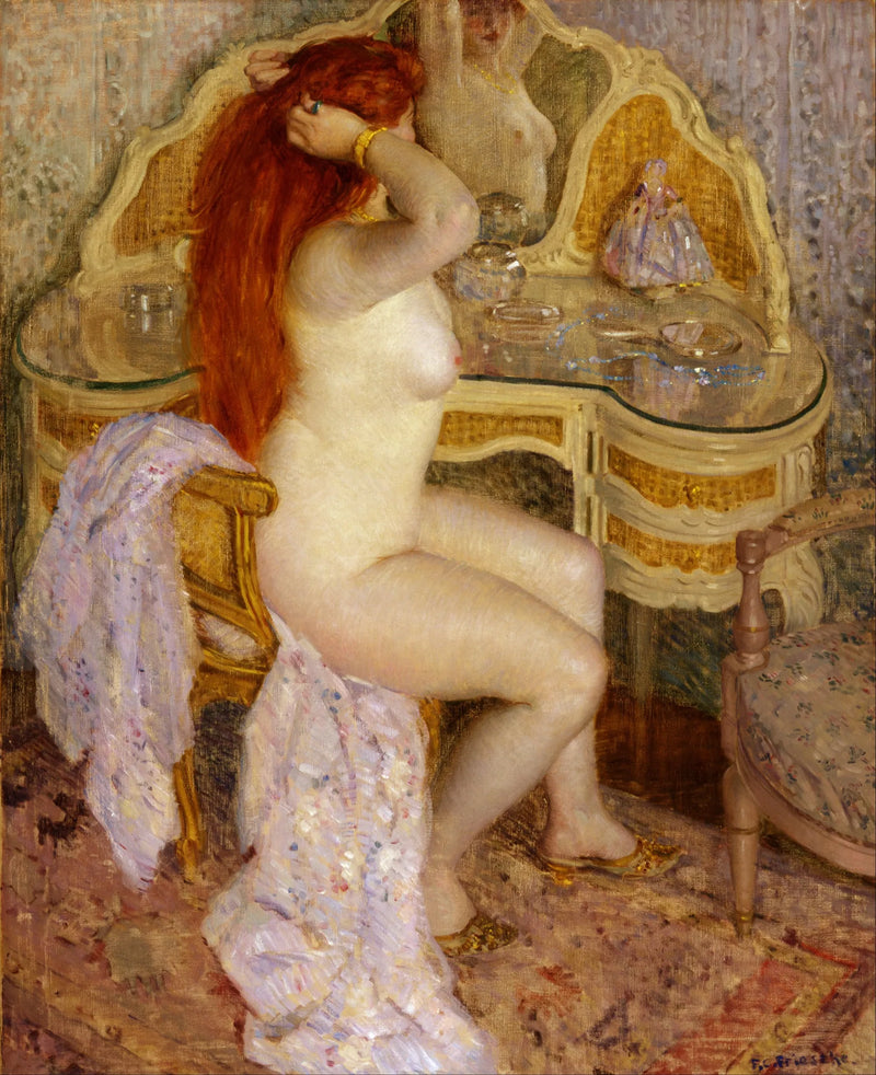 Nagie siedząca przy swojej toaletce - Frederick Carl Frieseke