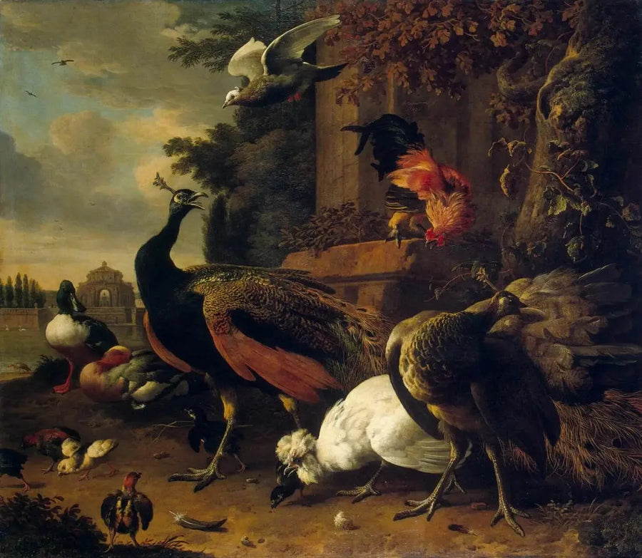 Ptaki w parku - Melchior de Hondecoeter