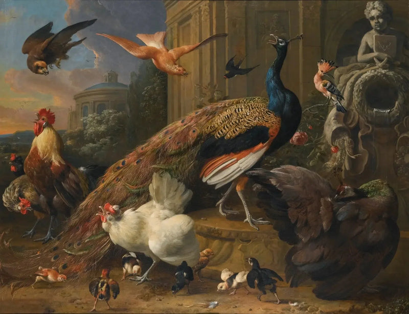 Zakłopotane ptaki przez sokolnika - Melchior de Hondecoeter
