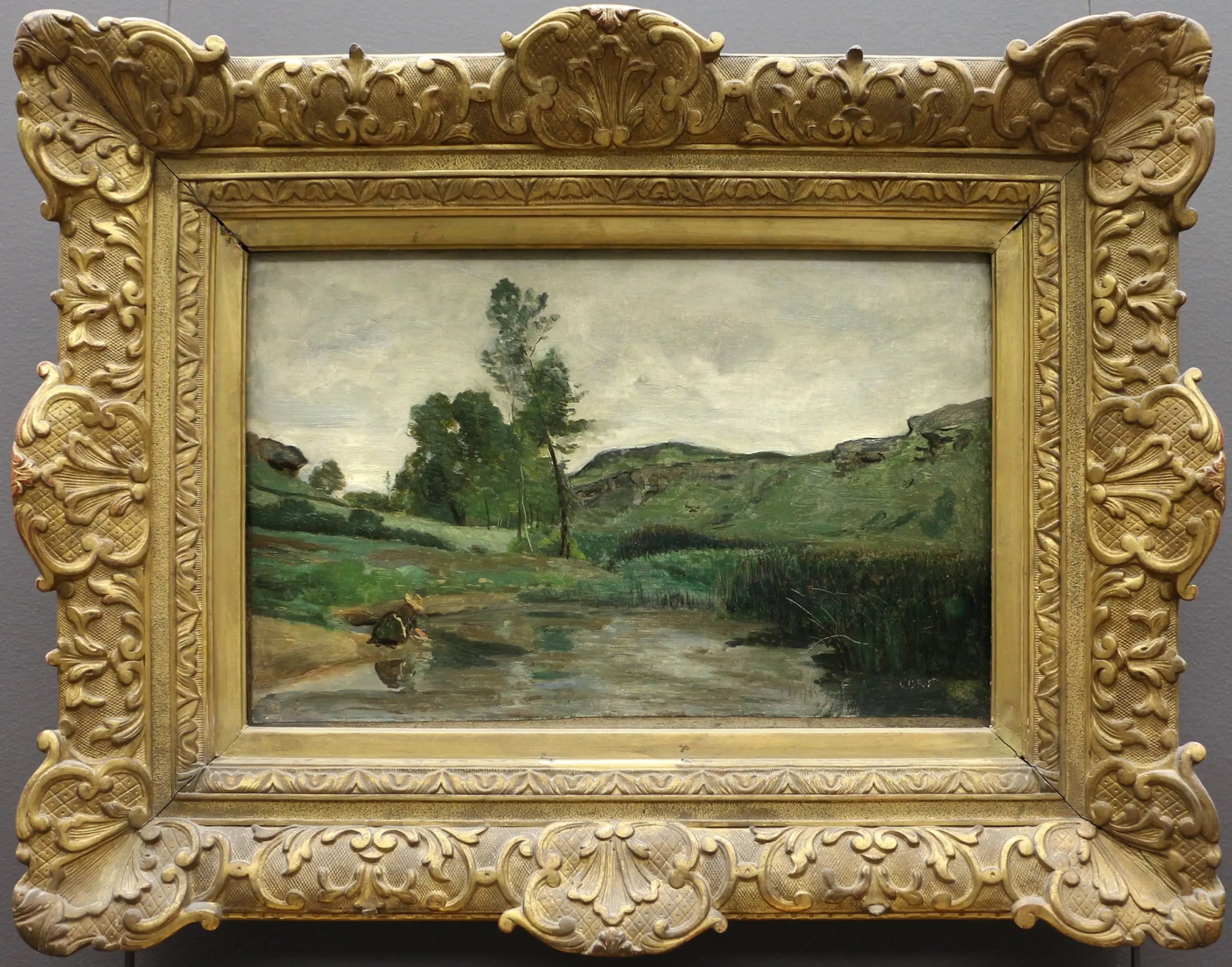 Optevoz. Blanchisseuse au bord de l'eau - Jean-Baptiste Camille Corot image 1 copie de tableau peinte à la main
