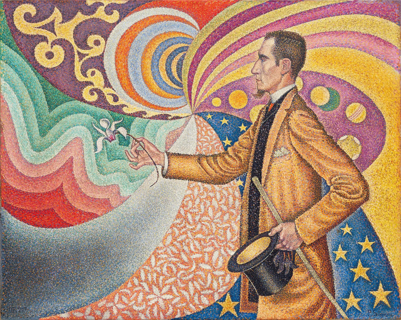 Opus na emaliowym tle rytmicznych miar i kątów, tonów i odcieni, portret pana Félixa Fénéona z 1890 roku - Paul Signac