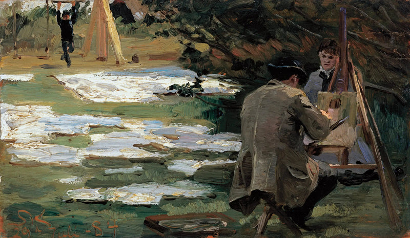 Oscar Björck malujący w ogrodzie Brøndum - Peder Severin Krøyer