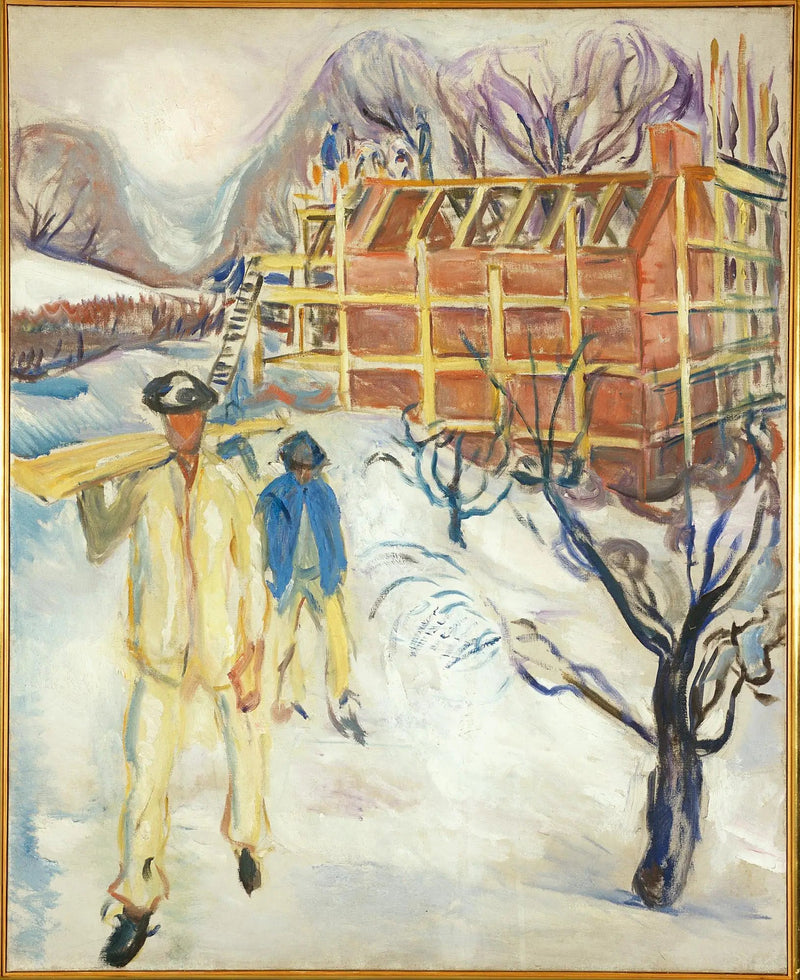 Robotnicy budowlani w śniegu - Edvard Munch