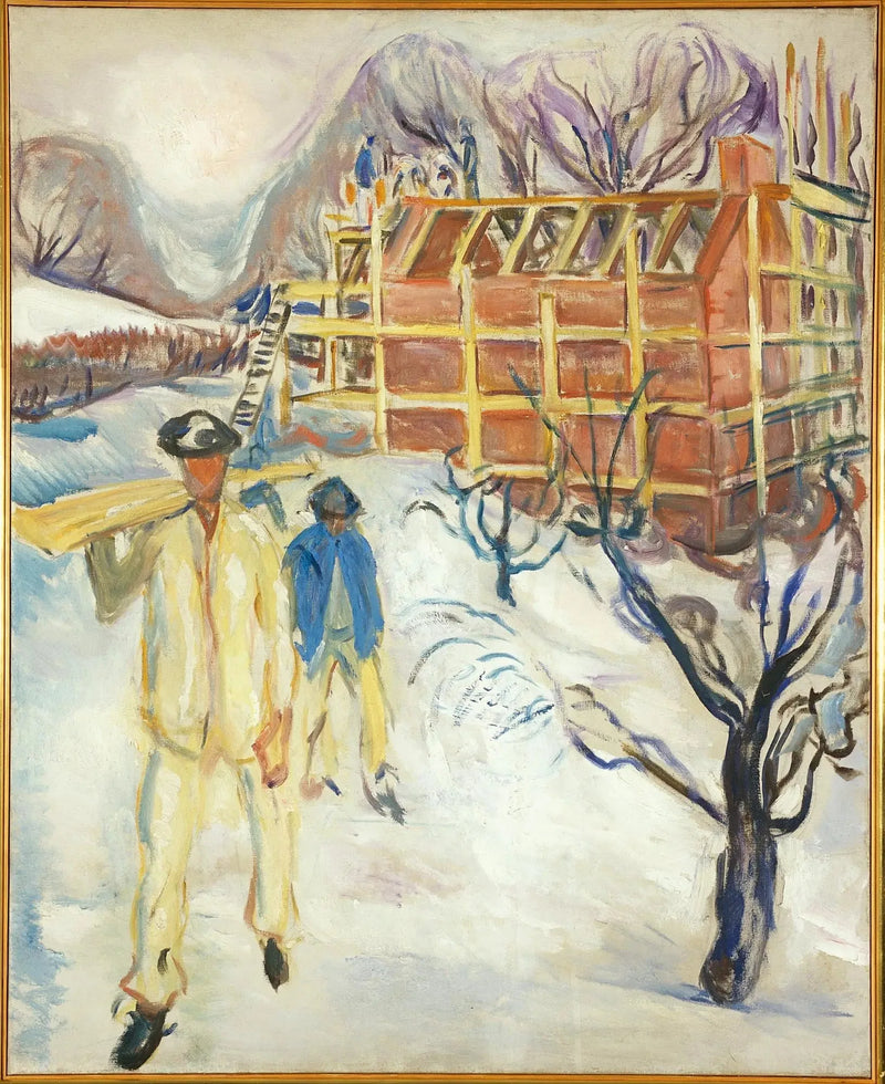 Robotnicy budowlani w śniegu - Edvard Munch