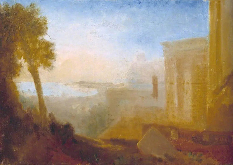 Widok na wybrzeże z klasycznym budynkiem - J. M. W. Turner