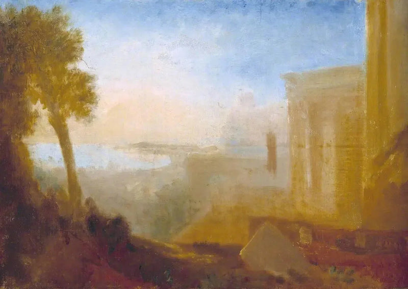 Widok na wybrzeże z klasycznym budynkiem - J. M. W. Turner