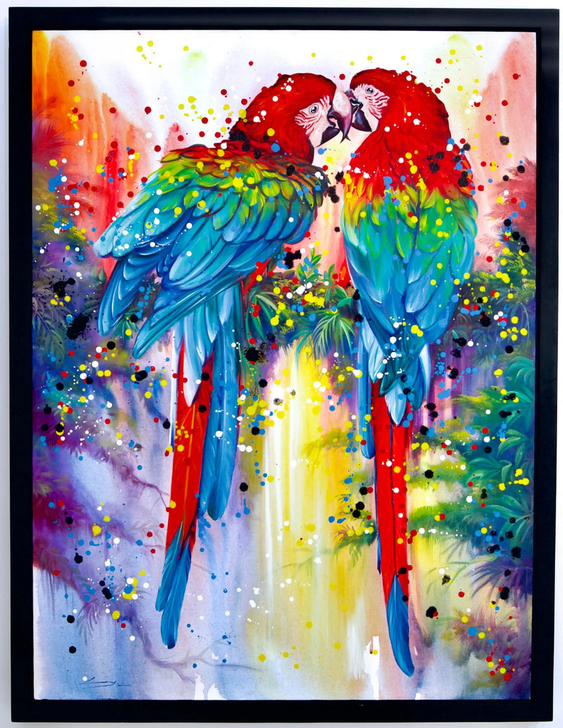 Para Czerwonych Papug | Wymiary 90x120 cm