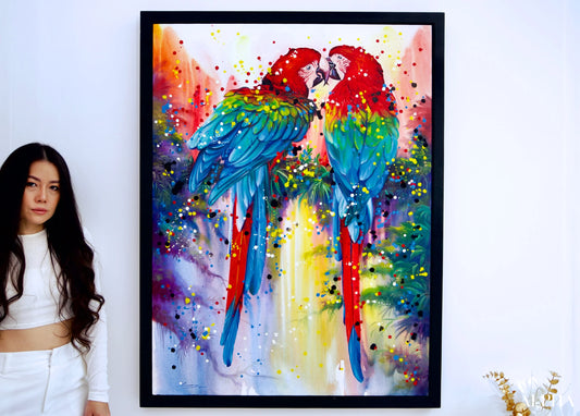 Pair of Red Parrots - Banlay | 90 X 120 cm Reproductions de tableaux à la peinture à l’huile