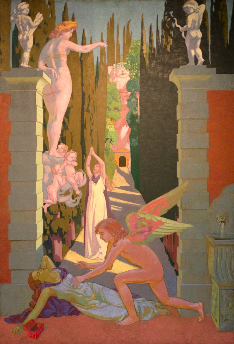 Panel IV. Poddana przez Wenus najtrudniejszym próbom, Psyché, na swoją nieszczęście, po raz drugi ulega ciekawości: w tej sytuacji ratuje ją Miłość - Maurice Denis