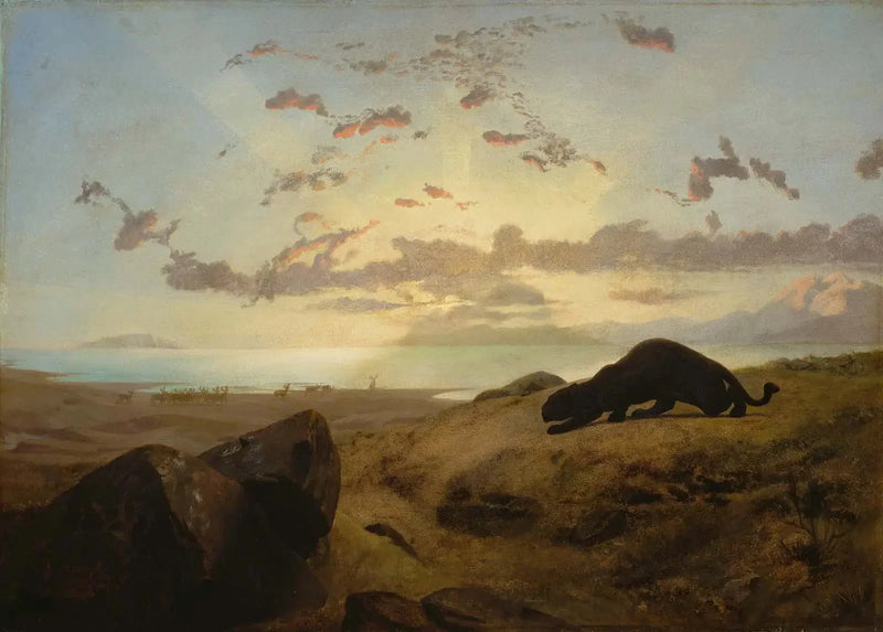 Czarna pantera tropiąca stado jeleni - Jean-Léon Gérôme
