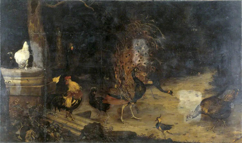 Paw i żurawie w lesie - Melchior de Hondecoeter