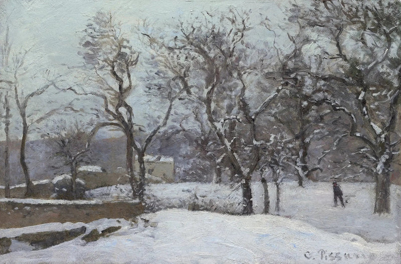 Park zamkowy w Pont pod śniegiem, Louveciennes - Camille Pissarro
