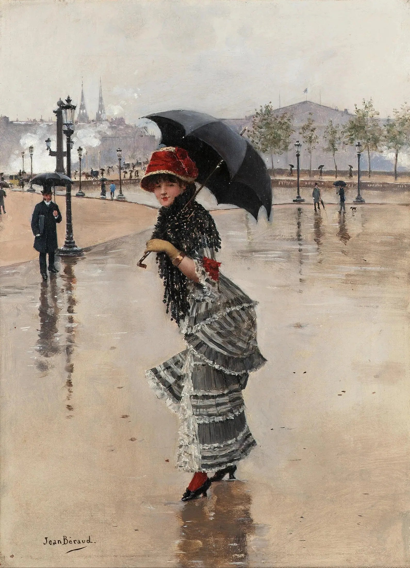 Parisienne un jour de pluie, place de la Concorde - Jean Béraud image 1 reproduction de peinture à l’huile