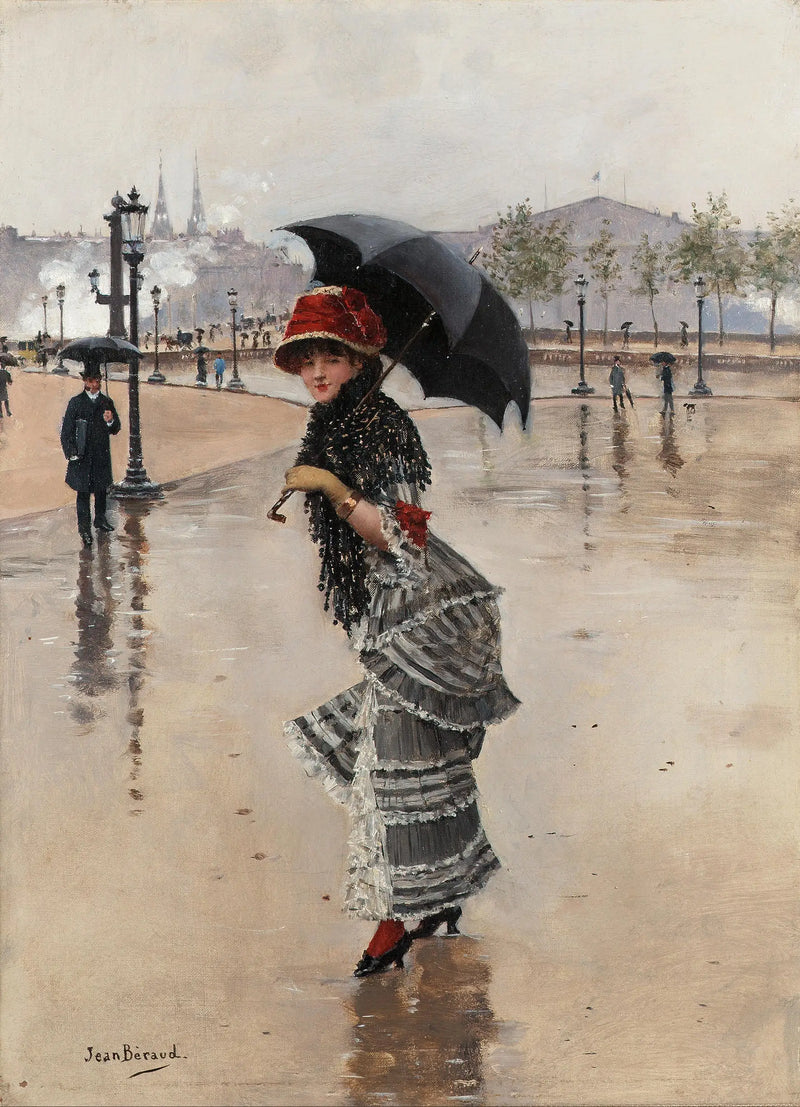 Paryżanka w deszczowy dzień, plac de la Concorde - Jean Béraud