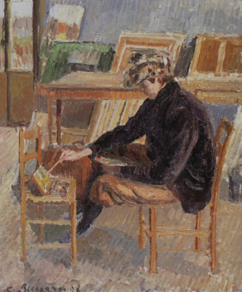 Paul-Émile Pissarro malujący, szkic - Camille Pissarro