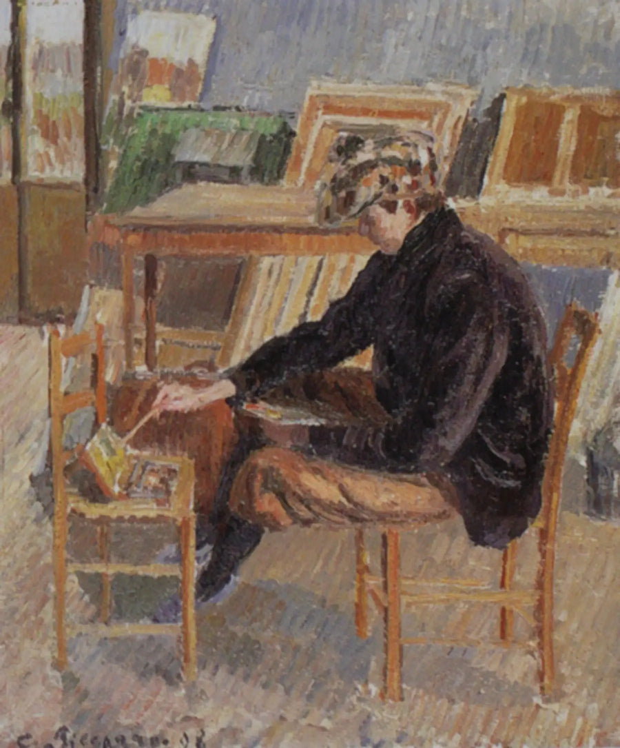 Paul-Émile Pissarro malujący, szkic - Camille Pissarro