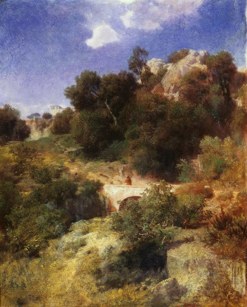Pagórkowaty, skalisty kraj z mostem - Arnold Böcklin