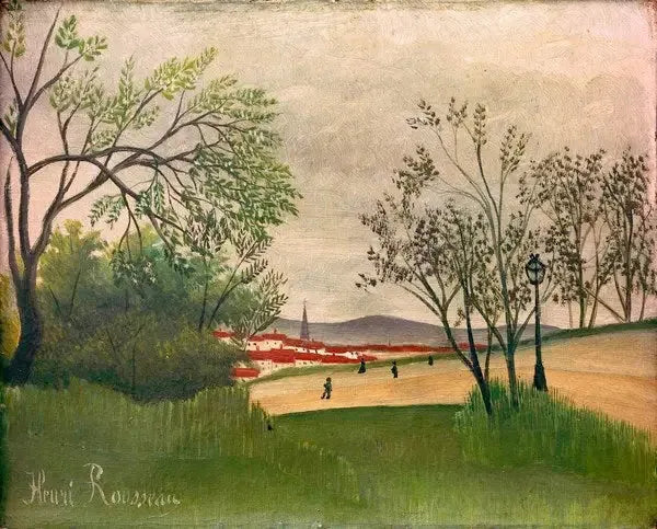 Pejzaż z wieżą kościelną - Henri Rousseau