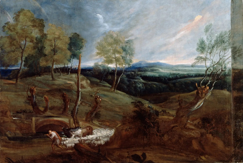 Pejzaż o zachodzie słońca z pasterzem i jego stadem - Antoine van Dyck