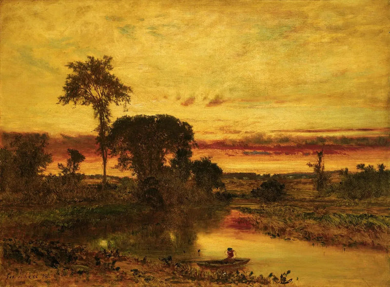 Pejzaż o zachodzie słońca, Medfield - George Inness