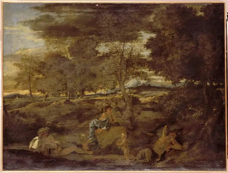 Pejzaż z uśpionym satyrem - Nicolas Poussin