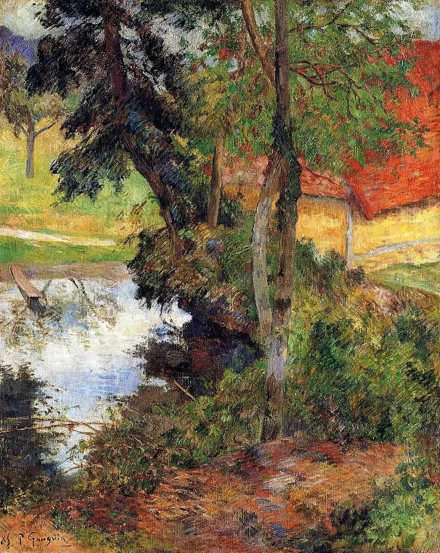 Paysage au toit rouge - Paul Gauguin image 1 reproduction de peinture à l’huile