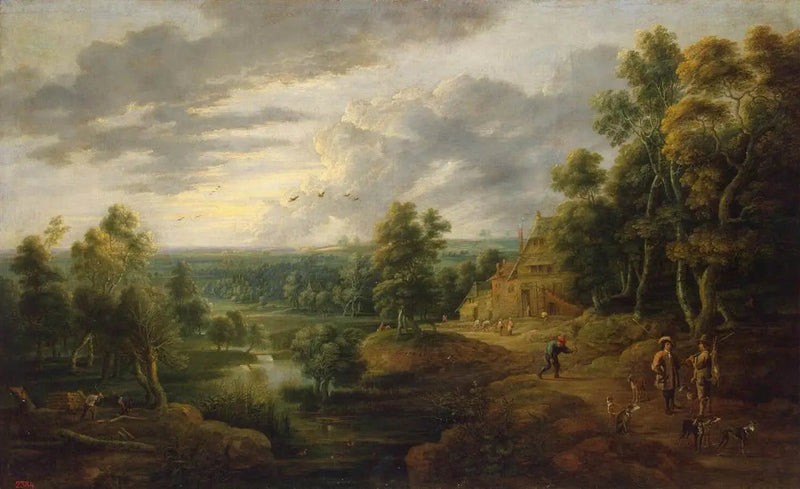 Pejzaż z drzewem nad brzegiem rzeki - David Teniers młodszy