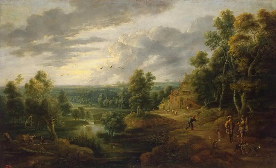 Pejzaż z drzewem nad brzegiem rzeki - David Teniers młodszy