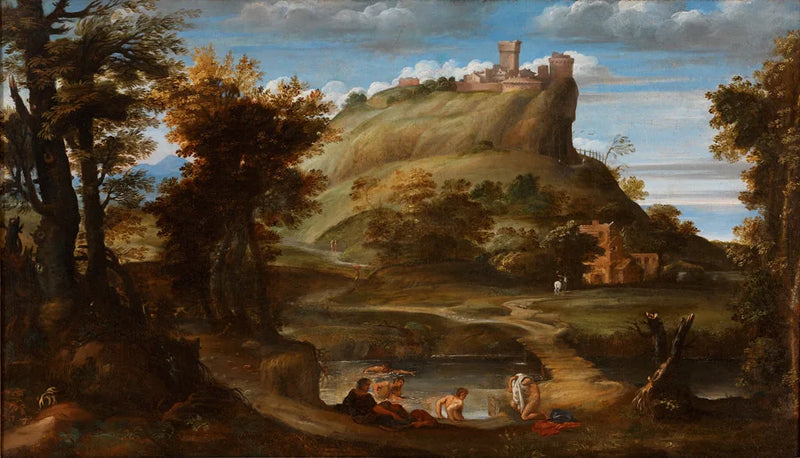 Pejzaż z kąpiącymi się - Domenichino