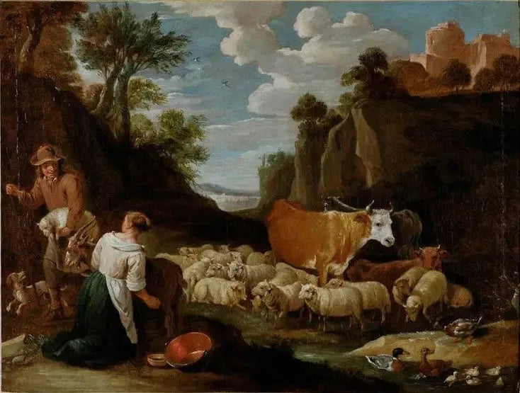 Pejzaż z pasterzami i bydłem - David Teniers Młodszy