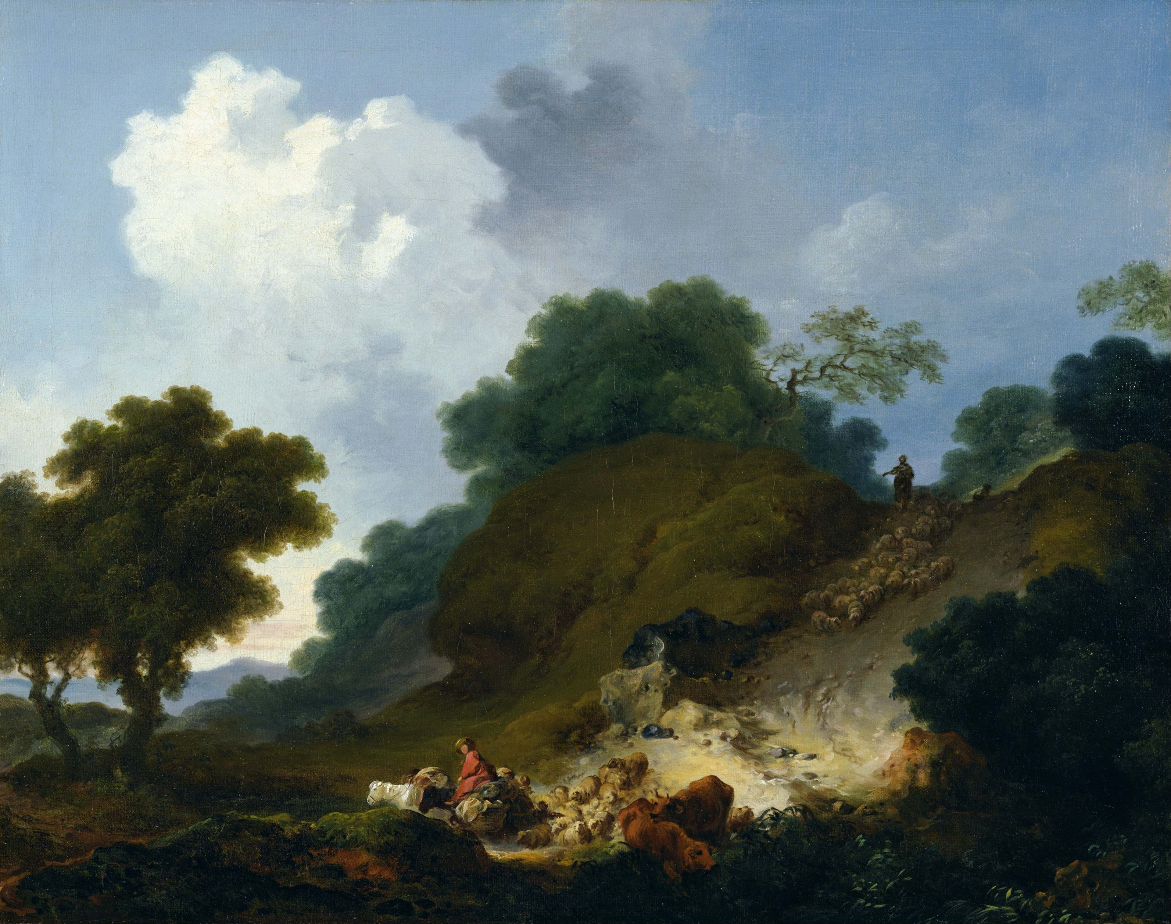 Paysage avec bergers et troupeau de moutons - Jean-Honoré Fragonard - Alpha Reproduction