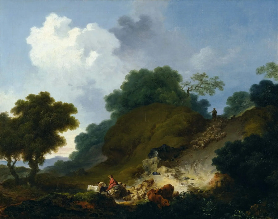 Pejzaż z pasterzami i stadem owiec - Jean-Honoré Fragonard